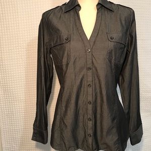 Gray Express Long Sleeve Vneck Buttonup